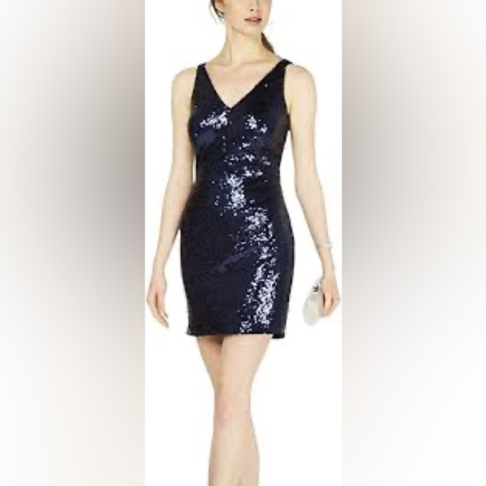 ## ✨ Nightway Blue Sequin V-Neck Cocktail Dress | Size 8